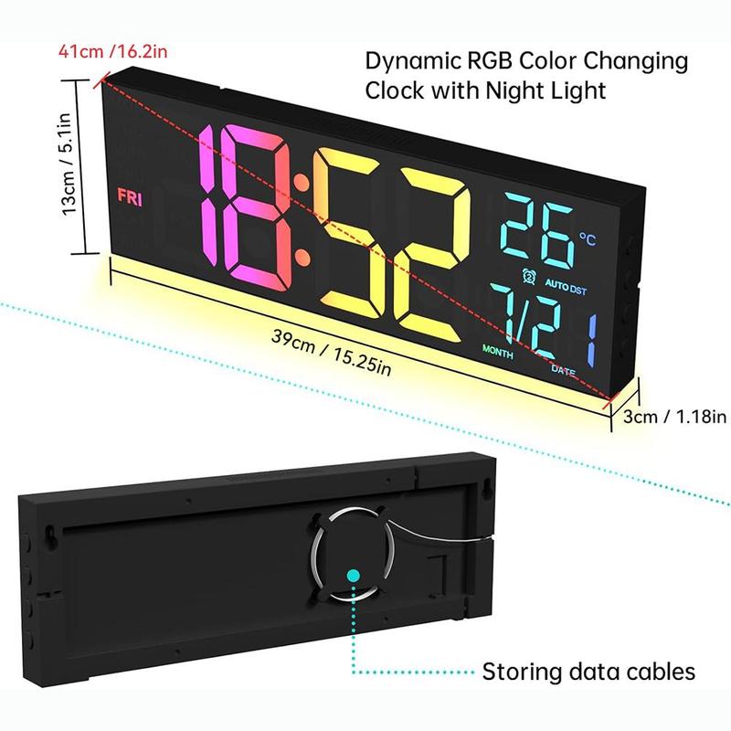 LED Wall Clock, 1 Count 24 12 Hour Digital Wall Clock with Temperature & Date Display, Home Decor for Living Room, Office, Gym