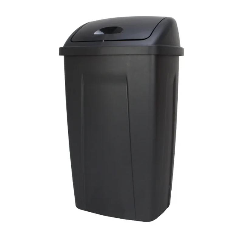 13 Gallon Trash Can, Plastic Swing Top Kitchen Garbage Trash Can, Black, 12.5