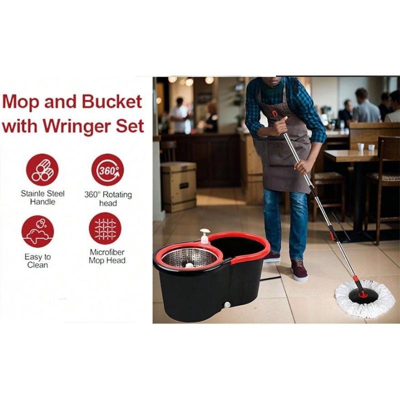 Spin Mop And Bucket With Wringer Set, 360° Spinning Mop Bucket System With 3 Microfiber Mop Replacement Heads, 61