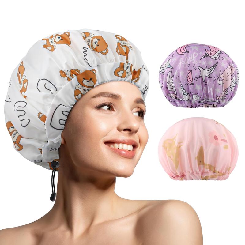 3 Pack Extra Large Double Layer Adjustable Shower Caps for Women, Waterproof Exterior & EVA Lining, Oversized Design for All Hair Lengths