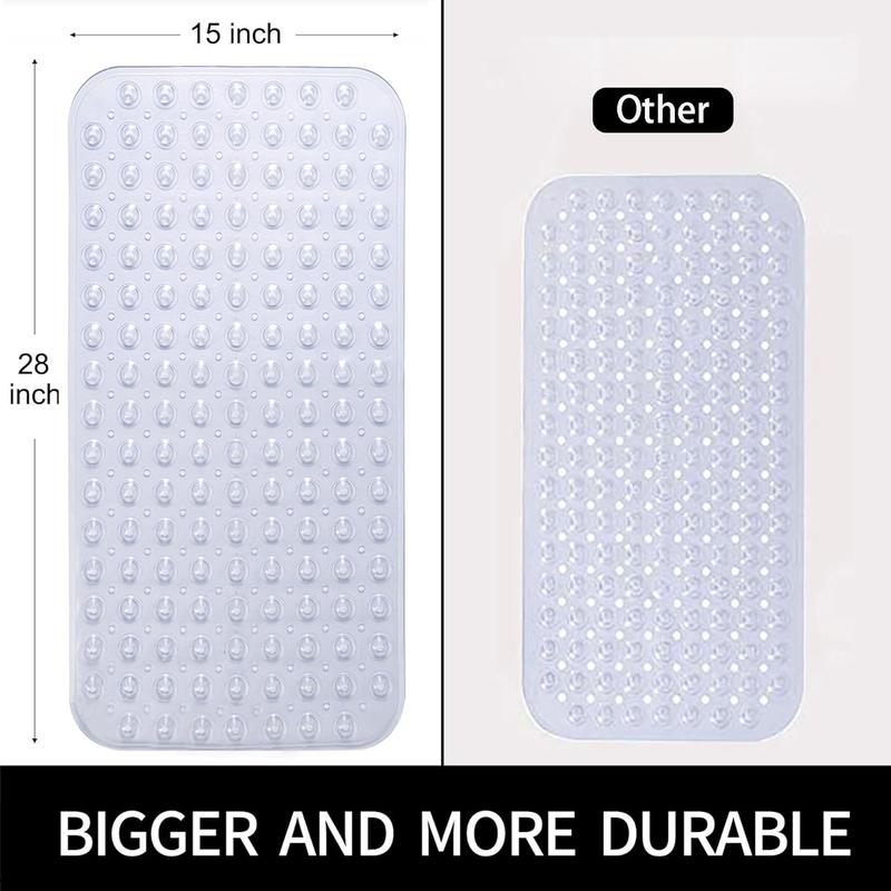 Bathtub and Shower Mats, 28 x 15 Inch Non-Slip Bath Mat, Machine Washable Bath Tub Mat with Suction Cups & Drain Holes for Bathroom, Beige