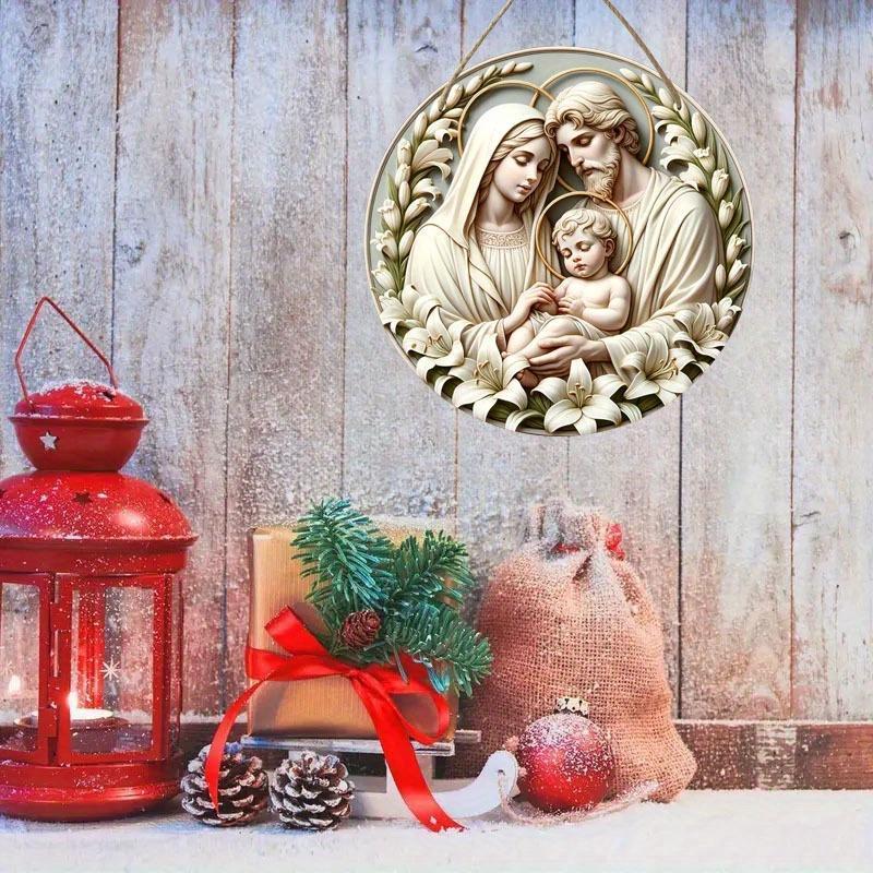 Nativity Scene Virgin Mary Pattern Decoration, 1 Count Wooden Plaque, Home Decoration, Room Decoration, Wall Decoration, Door Decoration, Gift for Mom