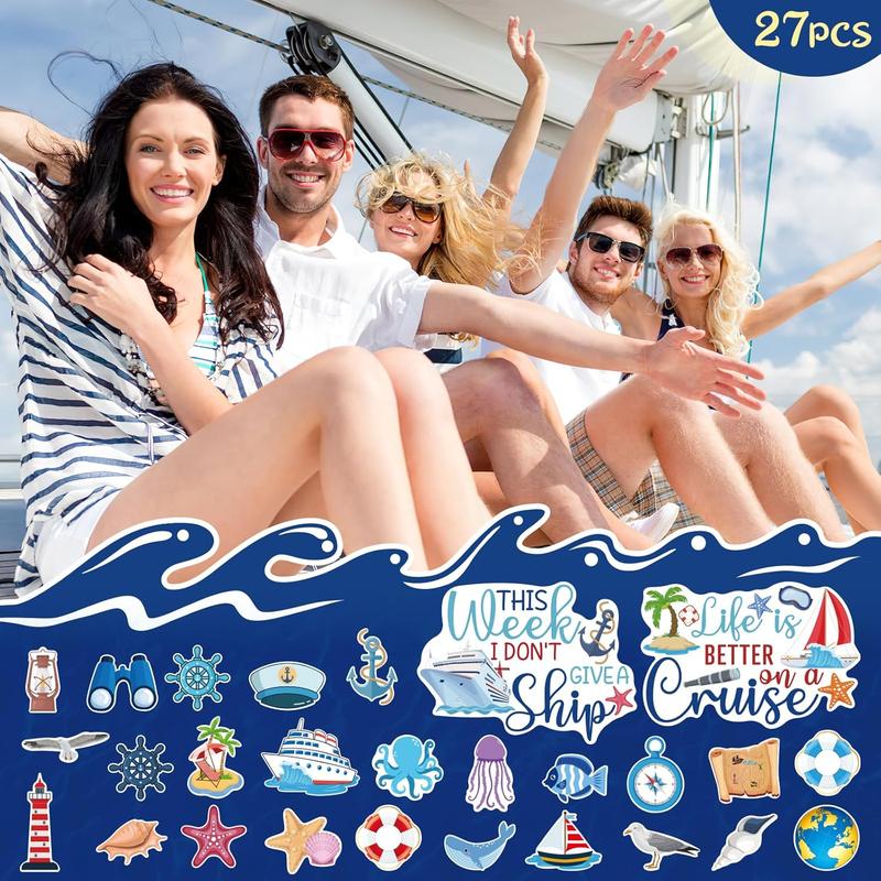 27 Count Cruise Door Decorations Magnetic, Large Nautical Cruise magnetic for Door Reusable Funny Carnival Cruise Ship Door magnetic Cruise Cabin magnetic for Door Decorations Fridge Car Computer room decor blue