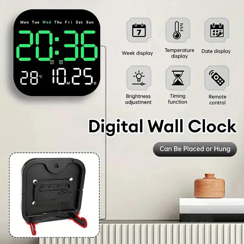 Intelligent Large Screen Digital Living Room Wall Clock with Remote Control, Battery Powered LED Wall Clock with Calendar Time and Temperature Display, Christmas Gift