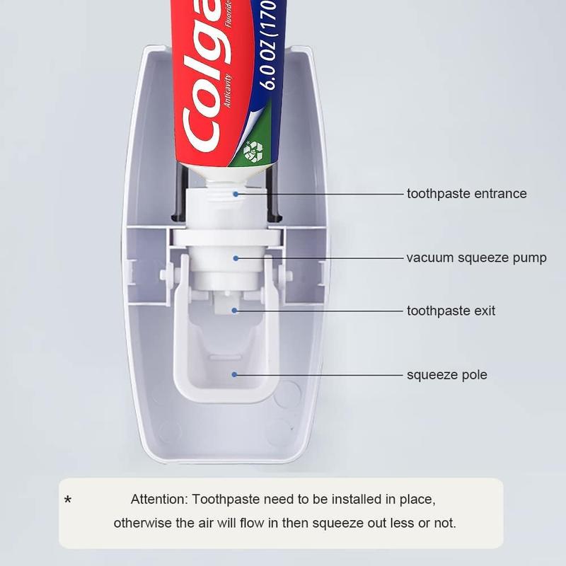 Wall-Mounted Automatic Toothbrush Dispenser with Toothpaste Squeezer and Holder Set for Family Bathroom Use (Black)