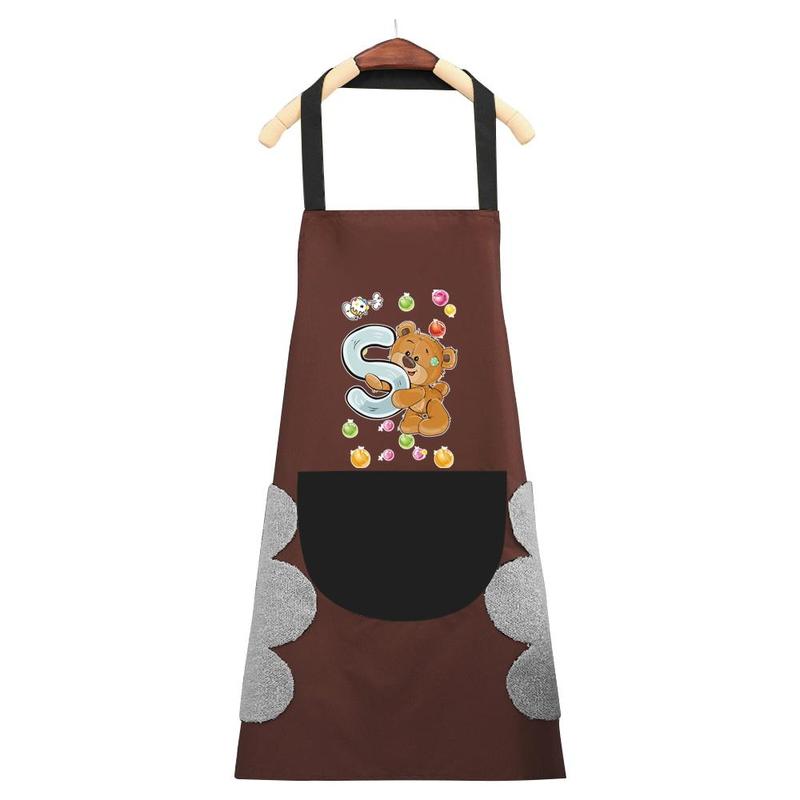 Letter & Bear Pattern Apron, 1 Count Cute Bear Pattern Apron with Pocket, Fashion Cooking Apron for Restaurant Work, Lightweight and Durable for Men and Women