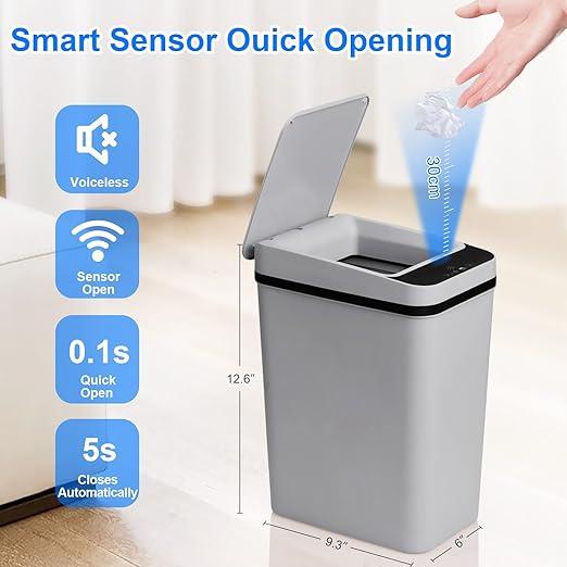 Smart Touchless Bathroom Trash Can 2.2 Gallon Automatic Motion Sensor Rubbish Can with Lid Electric Narrow Small Garbage Bin for Kitchen, Office, Toilet, Bedroom