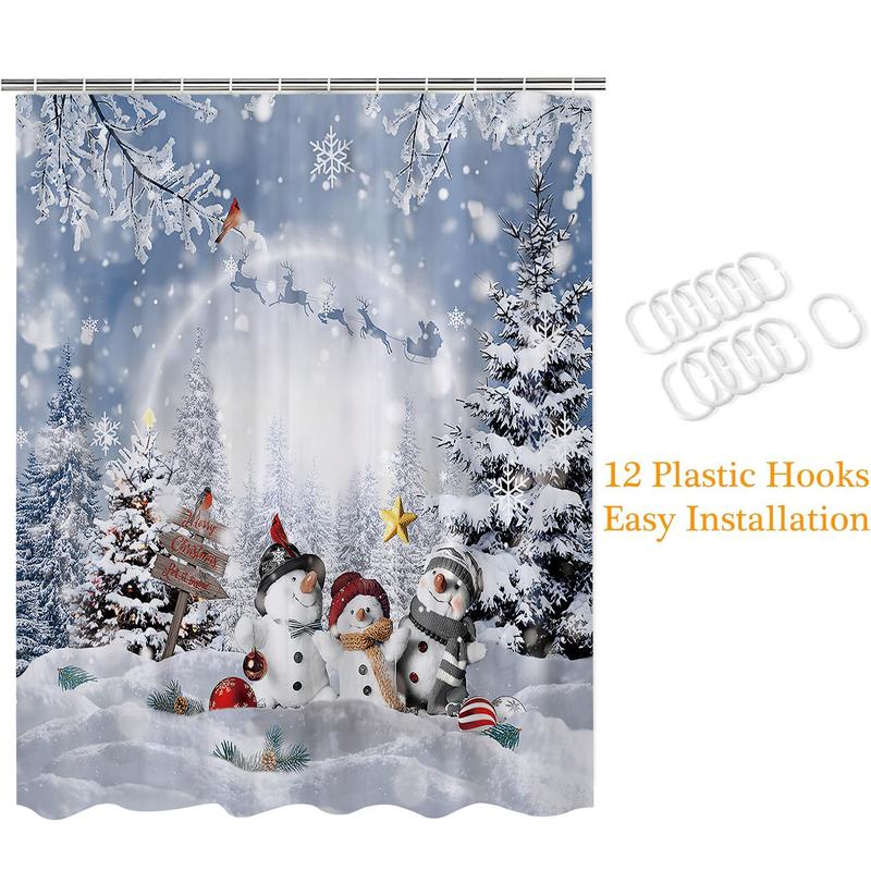 PAUSEBOLL Merry Christmas Shower Curtain Set Waterproof Fabric-72 x72, Winter Xmas Kids Snowman Theme Shower Curtain Decor, Funny Christmas Holiday Home Indoor Bathroom Decorations