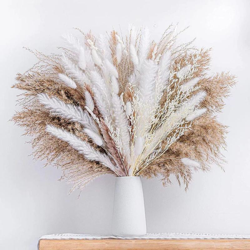 Dried Pampas Grass without Vase (65pcs set), Home Decorative Pampas Grass for Living Room Dining Room, Decorative Plants for Home Party Wedding, Halloween Decor