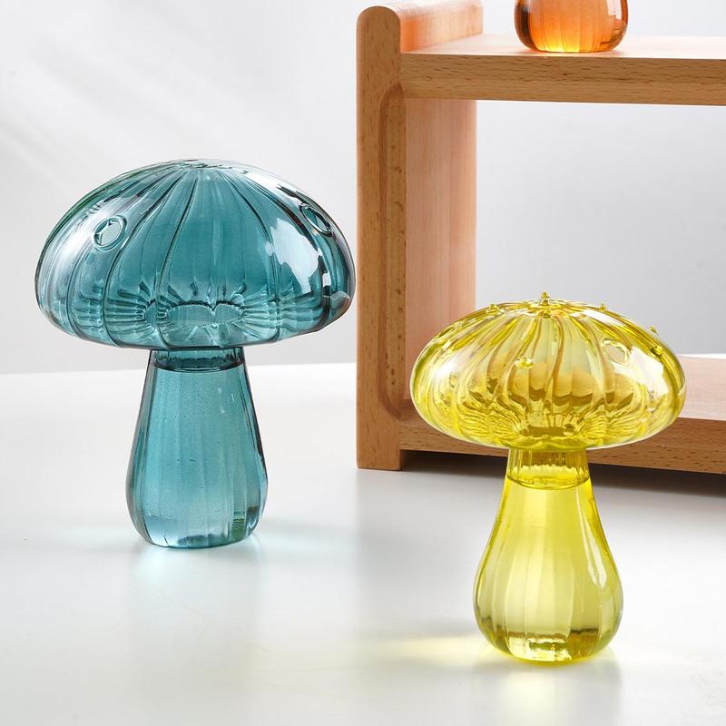 Glass Mushroom Design Vase, Creative DIY Decorative Glass Flower Pot, Sweet Furniture, Creative Desktop Ornaments for Indoor Home Office, Home Decorations, Gift for Friend Family