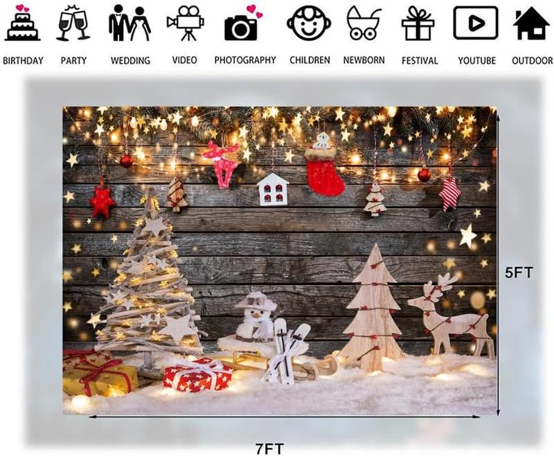 7x5ft Christmas Backdrop Winter Snow Background Christmas Rustic  Wall Decorations Backdrops Xmas  Year Family Party Decoration Photo Studio Props Banner 239