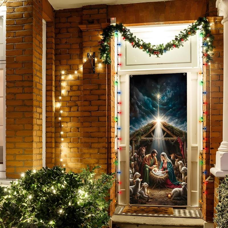 Christmas Themed Door Banner, 1 Count Jesus Birth Door Hanging Banner, Door Decoration for Home Living Room Bedroom, Festive & Party Supplies