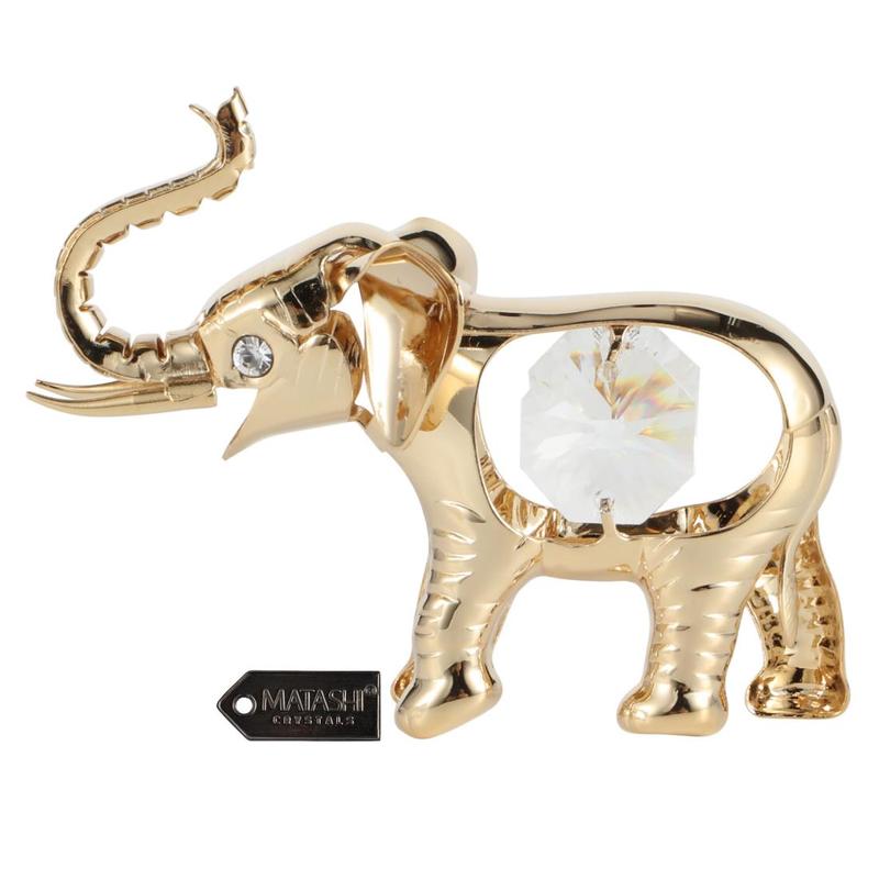 Matashi 24K Gold Plated Crystal Studded Baby Elephant Ornament Home Decorative Animal Figurine Tabletop Showpiece for Living Room Bedroom Gift for Mother's Day Christmas Birthday New Year Anniversary Holiday