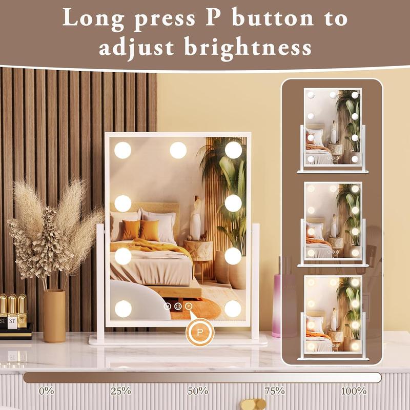 Chrismas gift for families or friends Hollywood Vanity Mirror with Lights: 9 Dimmable Bulbs, 3 Color Modes, Smart Touch Control, 360° Rotation, Elegant Decor