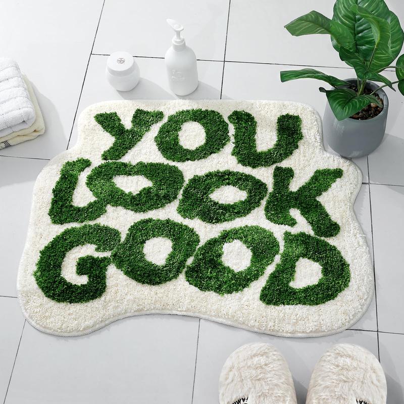 You Look Good Bath Mat, Cute Absorbent Shower Rug, Non-Slip Tufted Microfiber Bath Rug, Funny Bathroom Decor for Bathtub, Green Bathroom Rug, Machine Washable 21