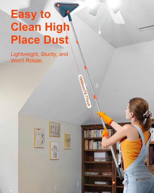 Wall Cleaner with Long Handle, 360° Rotatable Wall Mop, 85“ Baseboard Cleaner Tool Duster for Wall Washer Cleaner Tool for Walls Dust Ceiling Fans Baseboard Floors Cleaning