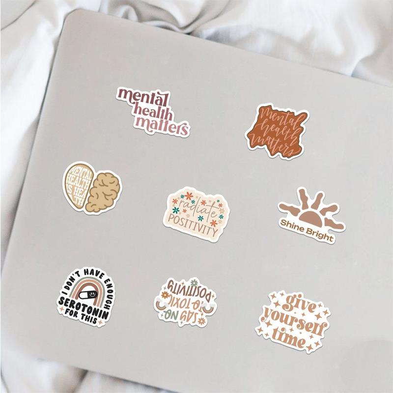 Boho Mental Healthy Series Sticker, 100pcs Self Adhesive Decor Paper, Decor Sticker for Gift Greeting Card Water Bottle Laptop Phone