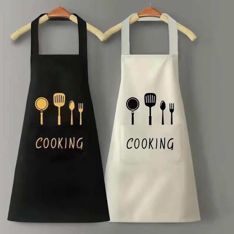 Cooking Utensils Pattern Apron, Waterproof & Oil-proof Cooking Apron with Pocket, Kitchen Household Cooking Apron