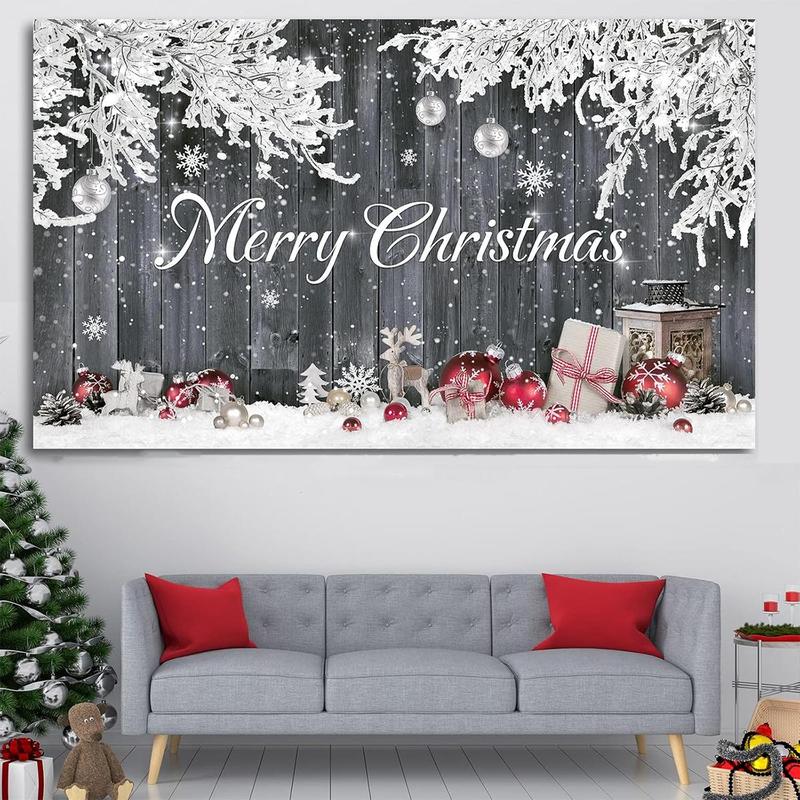 Snowflake Pattern Christmas Themed Photography Background, 1 Count Merry Christmas Letter Pattern Photo Backdrop, Party Decoration Supplies for Home Party