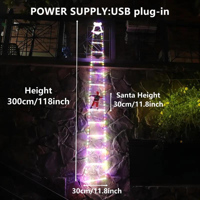 Santa Claus Climbing Ladder Light Ornaments, 1 Count USB-powered Christmas Decoration, Outdoor & Indoor Holiday Party Decoration