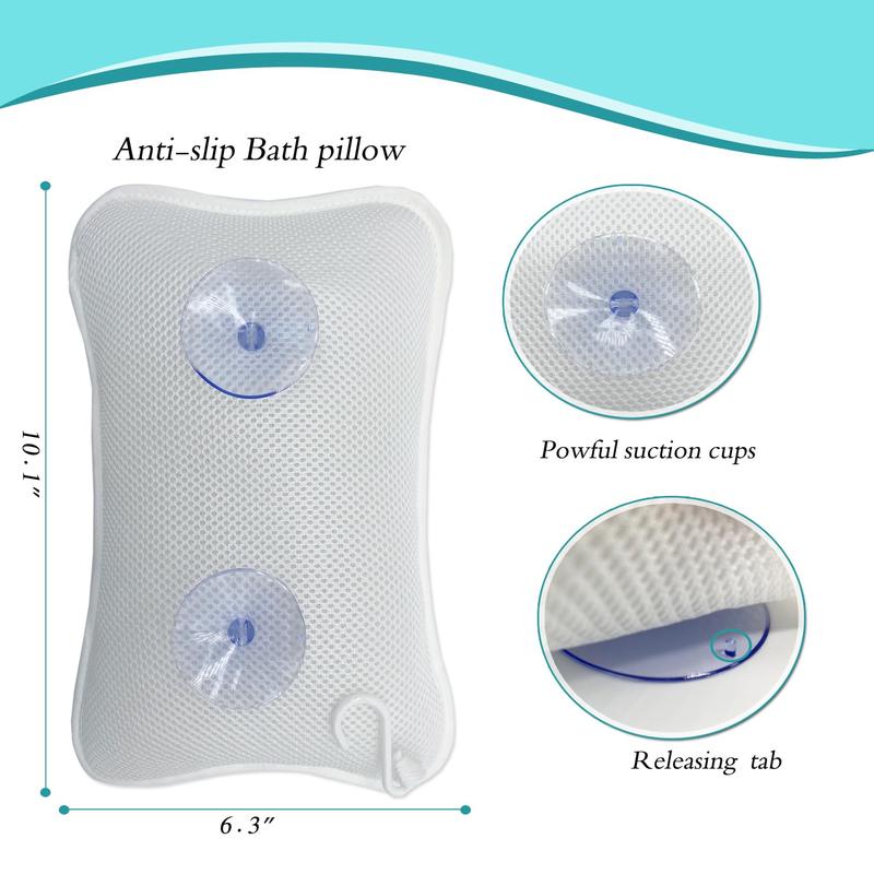 Bath Pillows for tub,Home Spa Pillows for Bathtub, Hot Tub,Head and Neck Support with 2 Strong Suction Cups