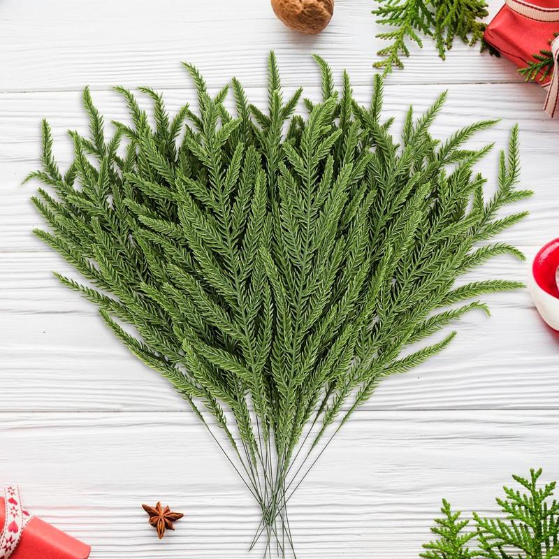 30 count Christmas Real Touch Norfolk Stems, 15Inch Artificial Pine Branches Faux Evergreen Pine Sprigs  Foliage Greenery Picks for Christmas Wreath Making DIY Crafts Home Decoration (30, Green)