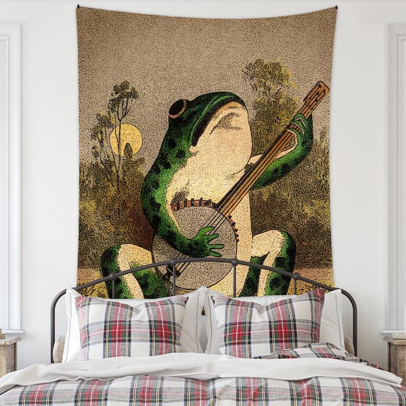 Room Decor Cartoon Frog Pattern Tapestry, 1 Count Halloween Decor Vintage Hanging Blanket, Farmhouse Wall Art Decor for Home Living Room Bedroom