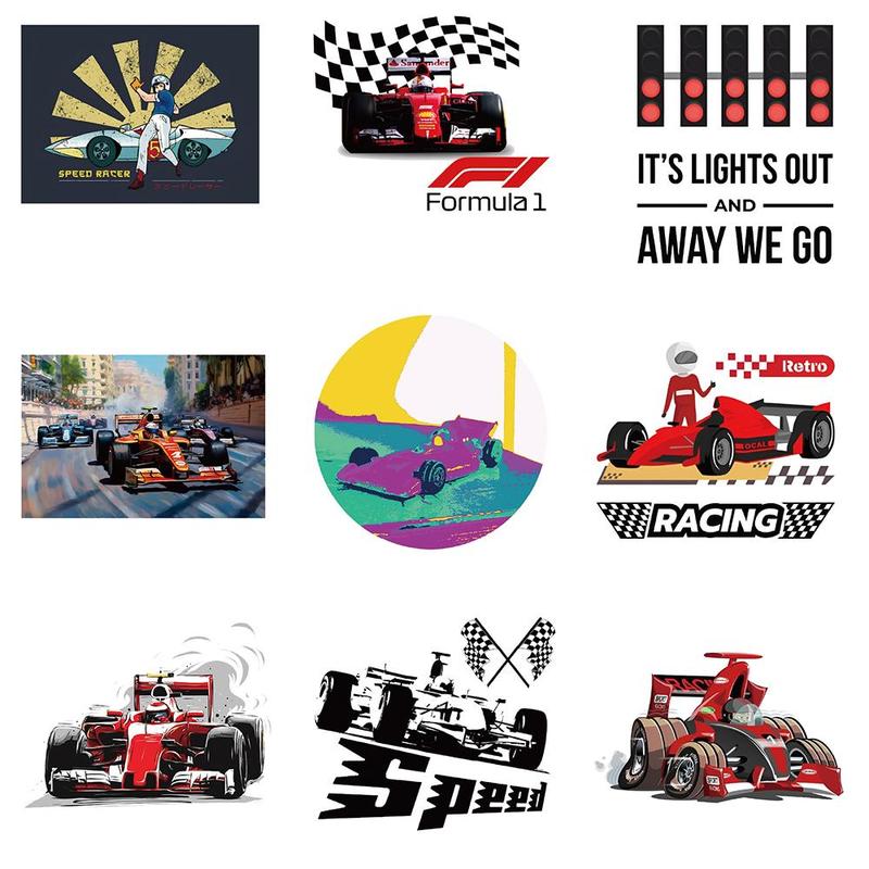 Race Car Series Sticker, 50pcs set Waterproof Self Adhesive Decor Paper, Decor Sticker for Gift Greeting Card Water Bottle Laptop Phone