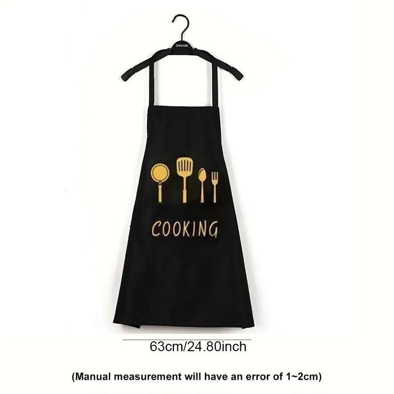 Cooking Utensils Pattern Apron, Waterproof & Oil-proof Cooking Apron with Pocket, Kitchen Household Cooking Apron