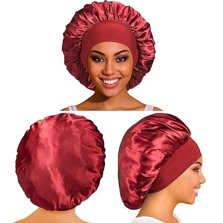 Jarin Hair 4Pcs Silk Bonnet for sleeping Women Satin bonnet Hair Bonnet Night Sleep Cap Scarf wrap for Curly Hair with tie Band Black