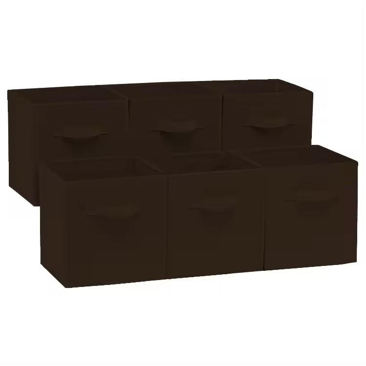 Foldable Storage Cloth Cube Basket Bin Cubby Organizer for Closet Shelves Dark Brown set of 4 and 6