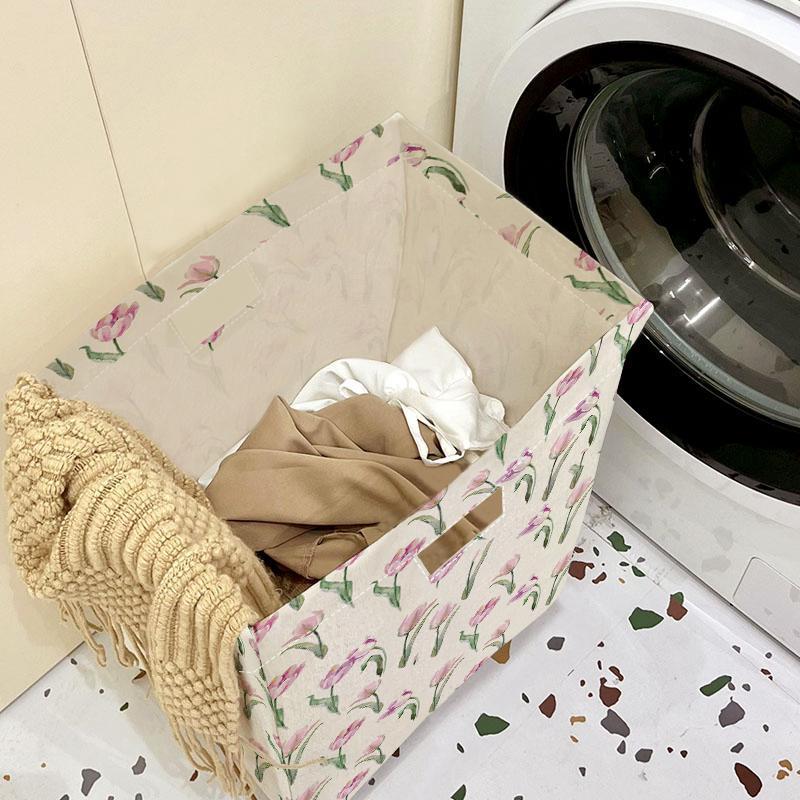 Floral Print Storage Basket, Foldable Laundry Basket, Clothes Storage Basket, Household Storage Basket for Home Bathroom