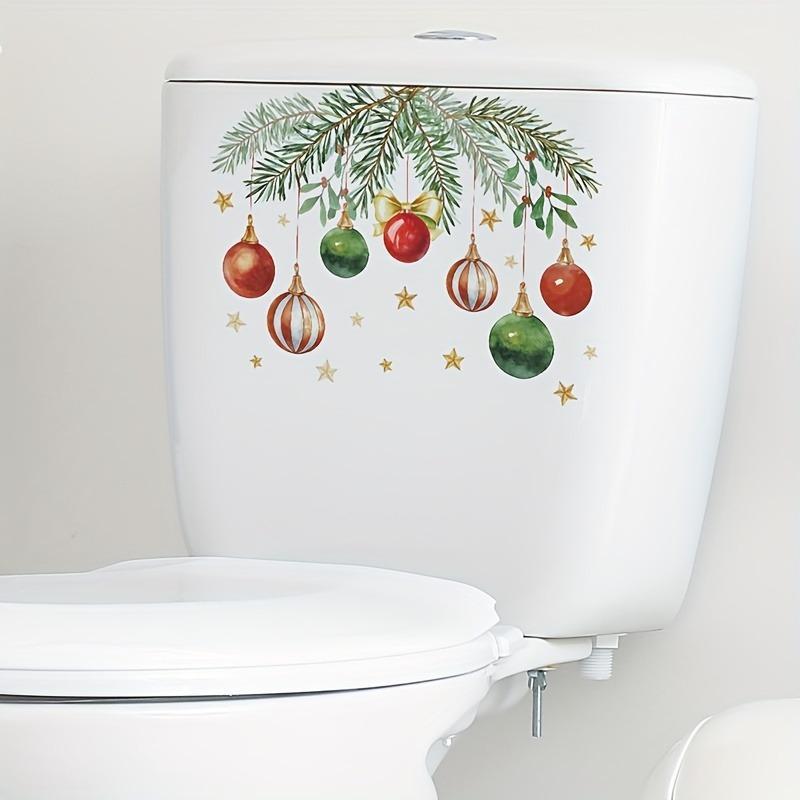 Christmas Leaf & Ball Pattern Toilet Sticker, 1 Count Removable Self Adhesive Toilet Lid Decal, Decorative Sticker for Home Bathroom