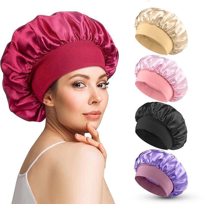 Solid Color Sleeping Cap, 4 Counts set Elastic Wide Band Hair Care Caps, Multi-use Hair Care & Styling Tool for Women & Men