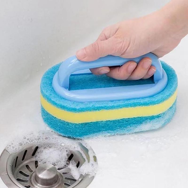 Multifunctional Scouring Pads, 1 Count Handheld Sponge Brush with Handle, Household Cleaning Tool for Bathroom, Kitchen, Living Room, Bedroom