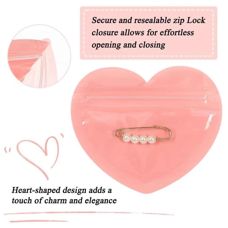 Heart Shaped Jewelry Storage Bag, 100pcs Ziplock Jewelry Candy Food Packaging Bag, Gift Wrapping Bag for Jewelry, Candy, Food