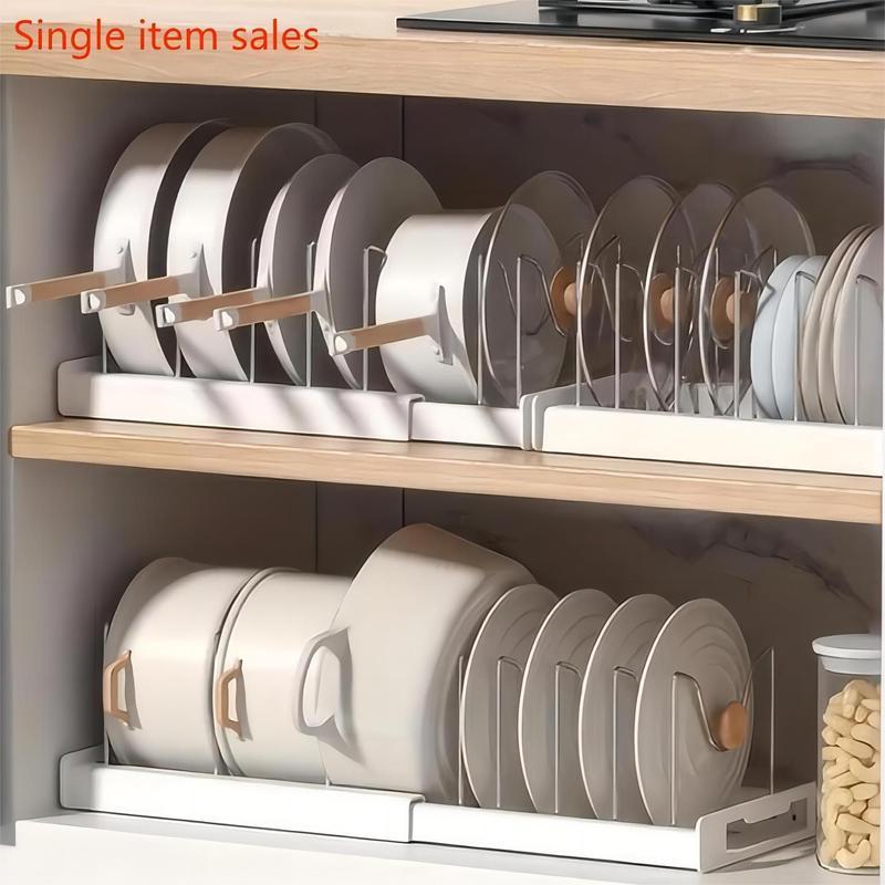 Kitchen Stainless Steel Pot Storage Rack, Adjustable Pot Lid Storage Rack with Anti-slip Plastic Chassis, Multifunctional Kitchen Storage Organizer, Baking Tool Telescopic Rack, Kitchen Essentials,2024 Kitchen Gadgets(White),Thanksgiving, Christmas Gifts