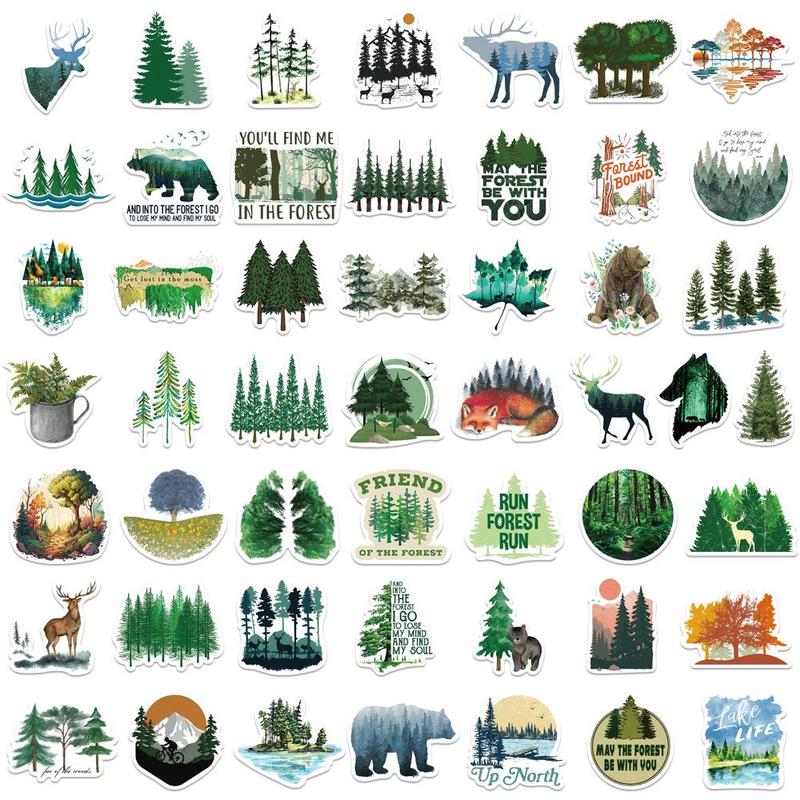 50pcs Green Forest Series Stickers, DIY Waterproof Decorative Stickers For Laptop, Guitar, Water Bottle & Skateboard