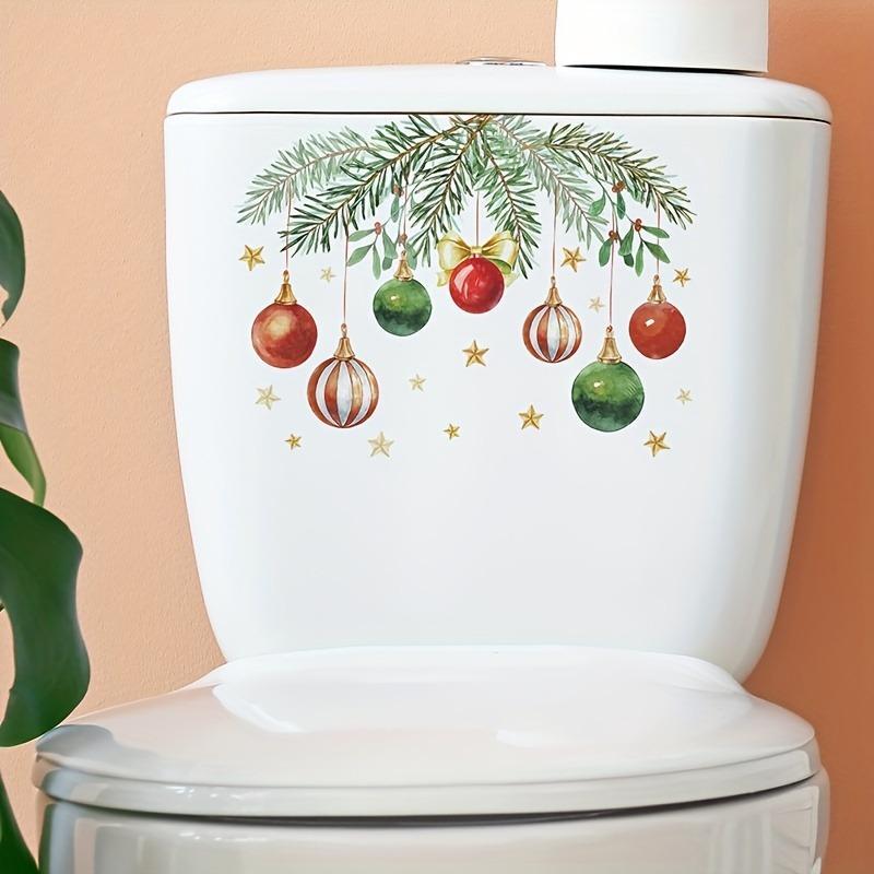 Christmas Leaf & Ball Pattern Toilet Sticker, 1 Count Removable Self Adhesive Toilet Lid Decal, Decorative Sticker for Home Bathroom