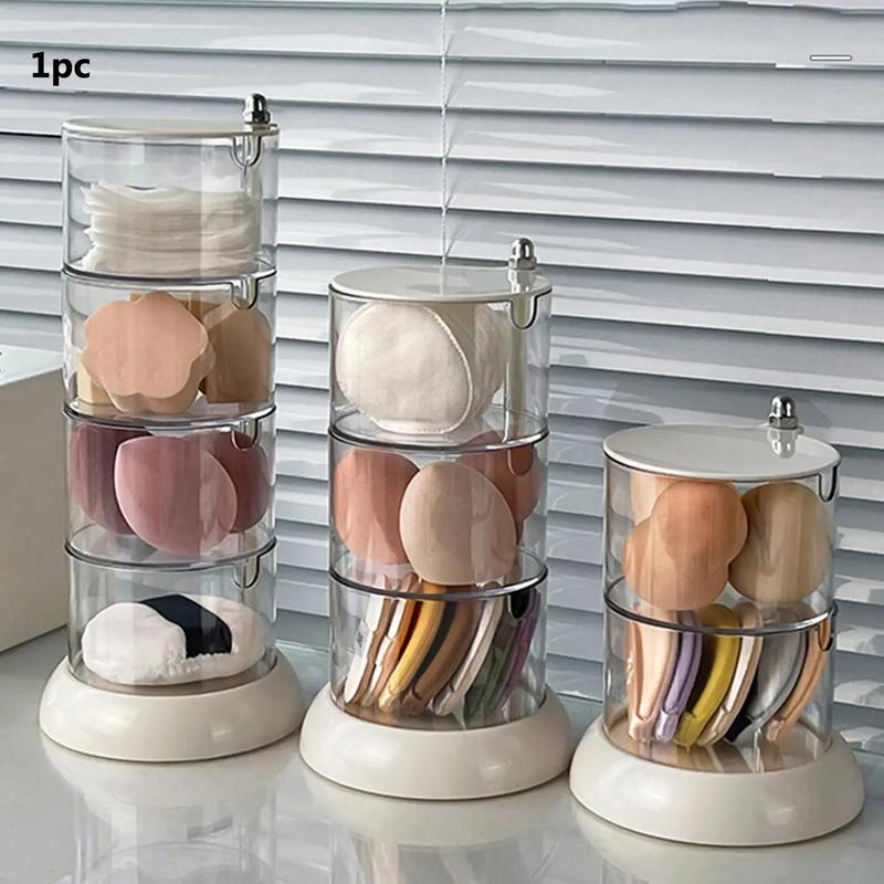 Clear Multi-layer Dustproof Makeup Sponge Holder, 1 Count Makeup Organizer, Rotatable Cosmetic Storage Organizer for Home Bedroom Desk, Summer Essentials