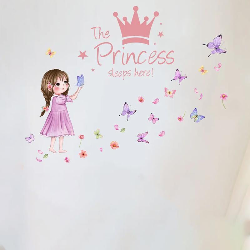 Princess & Butterfly Pattern Wall Sticker, 2 Counts set Self Adhesive Wall Decal, Decorative Sticker for Home Bedroom Living Room