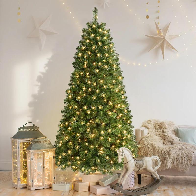 Live Only SHareconn 2024 4 5 6 7.5 9ft Classical Warm Lights Tree, Pre-lit Hinged Christmas with Foldable Stand, Decoration