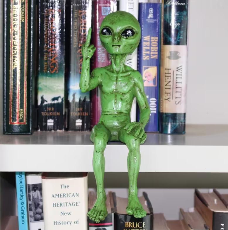 Set of 2 Rude Alien Statue “Flipping The Bird”  Shelf Sitter Extraterrestrial Figurine Funny Home or Garden Decoration