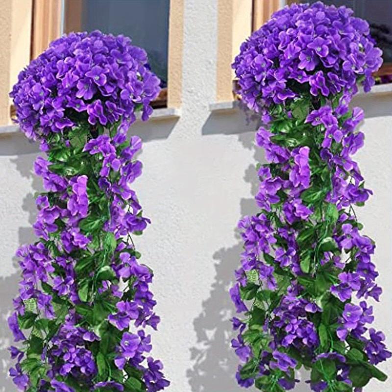 Hanging Artificial Violet Ivy Flowers 2 Packs Hanging Flowers Plant for Outside Outdoor Patio Garden Porch Wedding Home Decorations