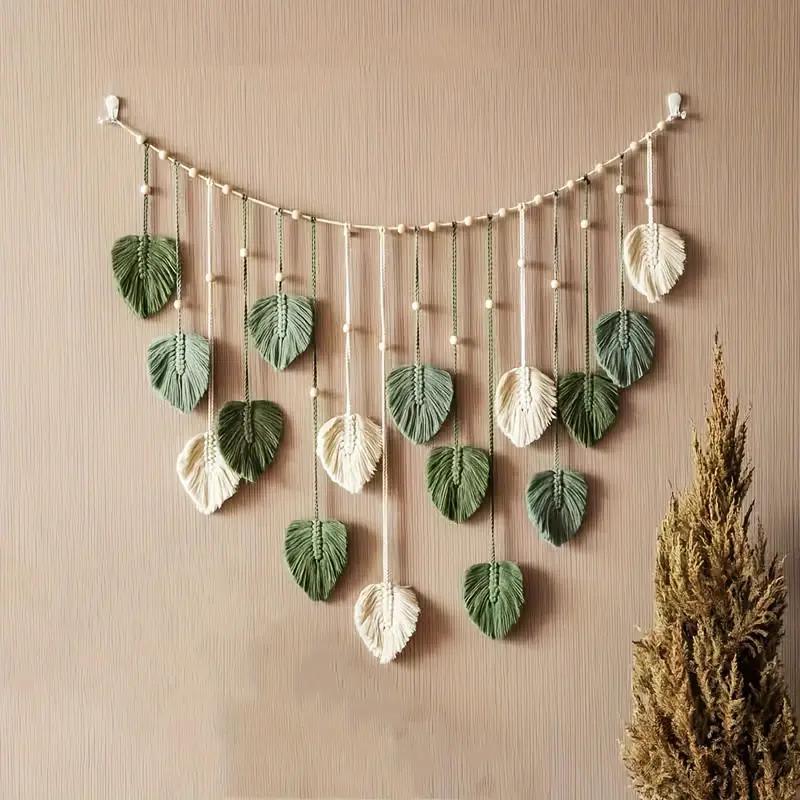 Crochet Leaves Shaped Wall Hanging, 1 Count Boho Modern Woven Wall Tapestry, Home Decor for Living Room Bedroom