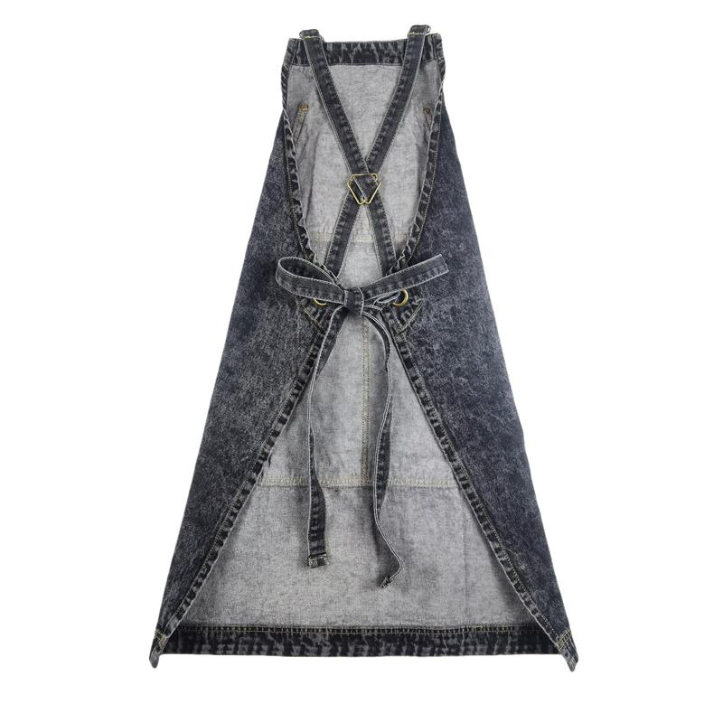 Denim Apron with Pockets, Cross Straps & Adjustable Apron, Work Apron for Hair Stylist Gardening Craftsmen Barista Women Hairdresser