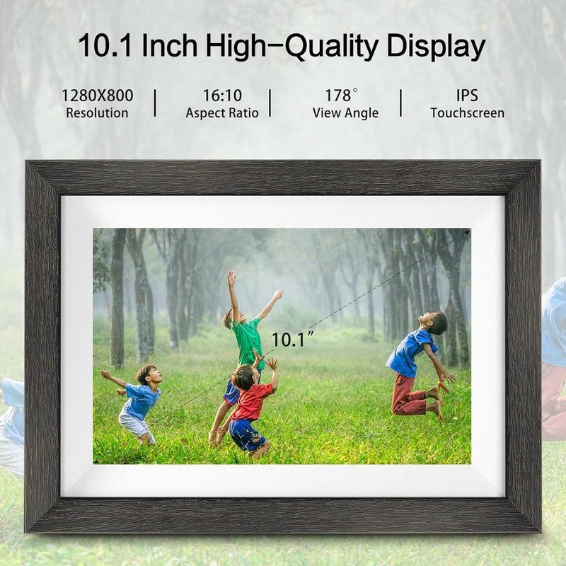 Thanksgiving & Christmas Gift 10.1 Inch WiFi Digital Picture Frame - Smart Wood Frame with Cloud Storage, Auto-Rotate, Easy Photo Sharing Biu Frame App