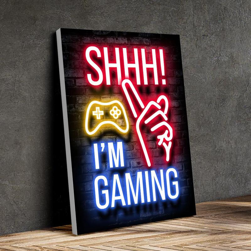 Gamer Letter & Gesture Pattern Wall Art, Creative Wall Decor, Wall Art for Home Living Room Bedroom