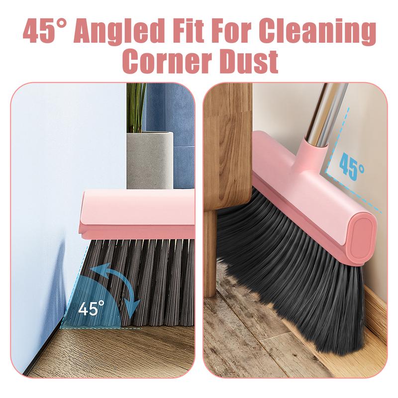 KZKR Pink Broom and Dustpan Set, Broom Dust pan, Broom and Dustpan Set with Adjustable Handle for Home,Office, Indoor&Outdoor Sweeping Cleaning Pack