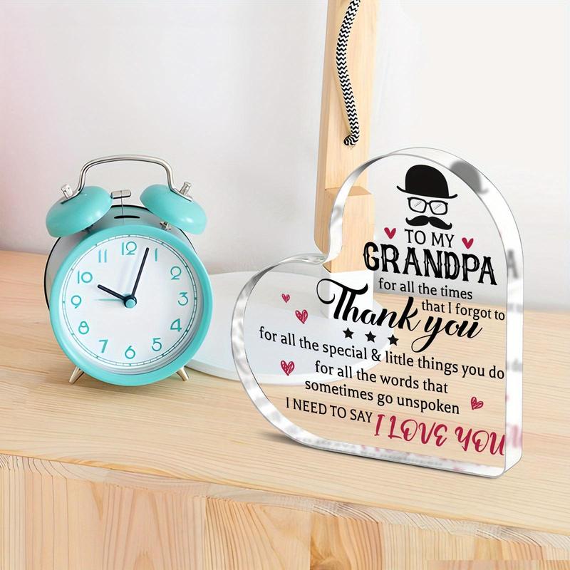 Heart Shaped Acrylic Figurine, Clear Desktop Ornament, Creative Grandpa Gift, Home Decor for Living Room Bedroom Office, Birthday Gift